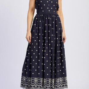 Tassel Tie Embroidered Midi Dress